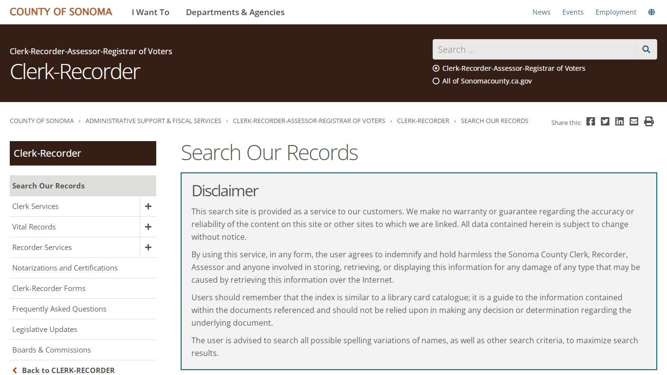 Search Our Records - Sonoma County, California